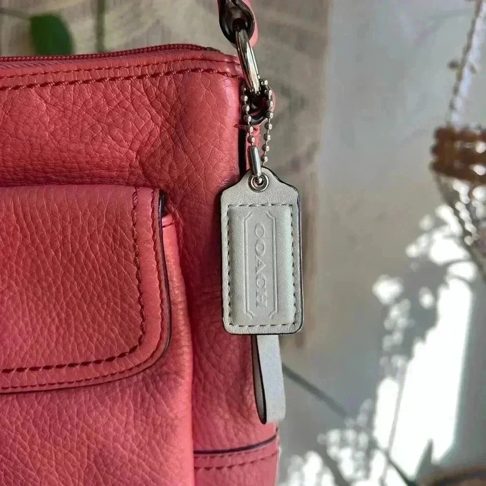 Coach Pink Pebbled Leather Crossbody Bag with Turnlock Pocket